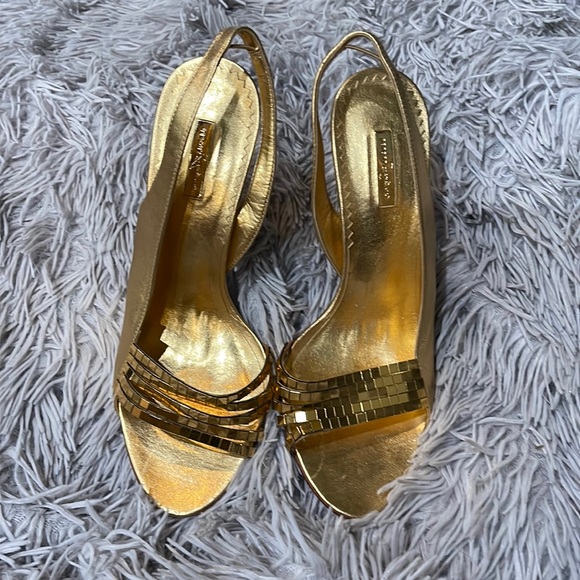 Report Signature gold leather open toe slingback heels NWOT - Picture 3 of 7